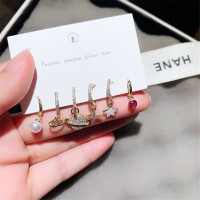 新款时尚韩国925银针耳环个性镶水钻六件套气质百搭耳扣耳钉耳坠女