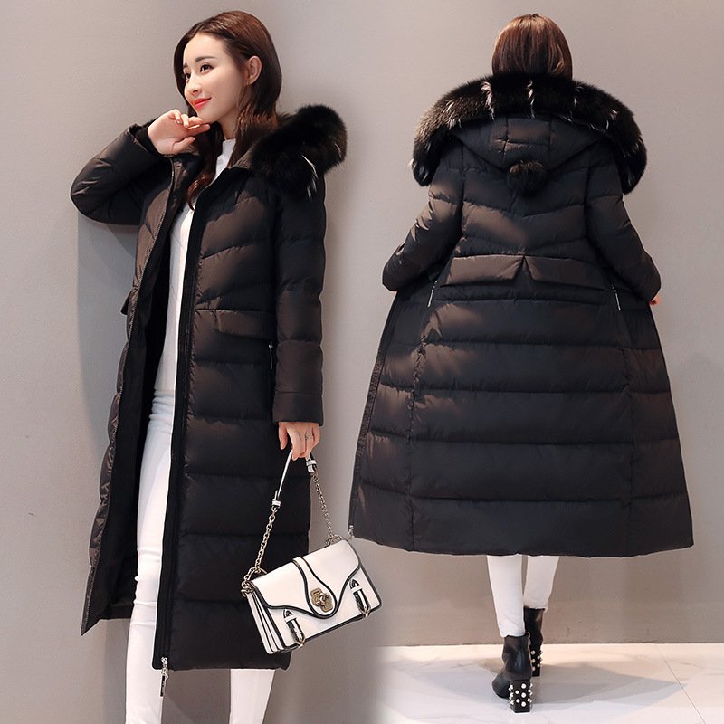 大毛领羽绒服女长款2017冬季新款韩版连帽加厚宽松过膝时尚外套潮