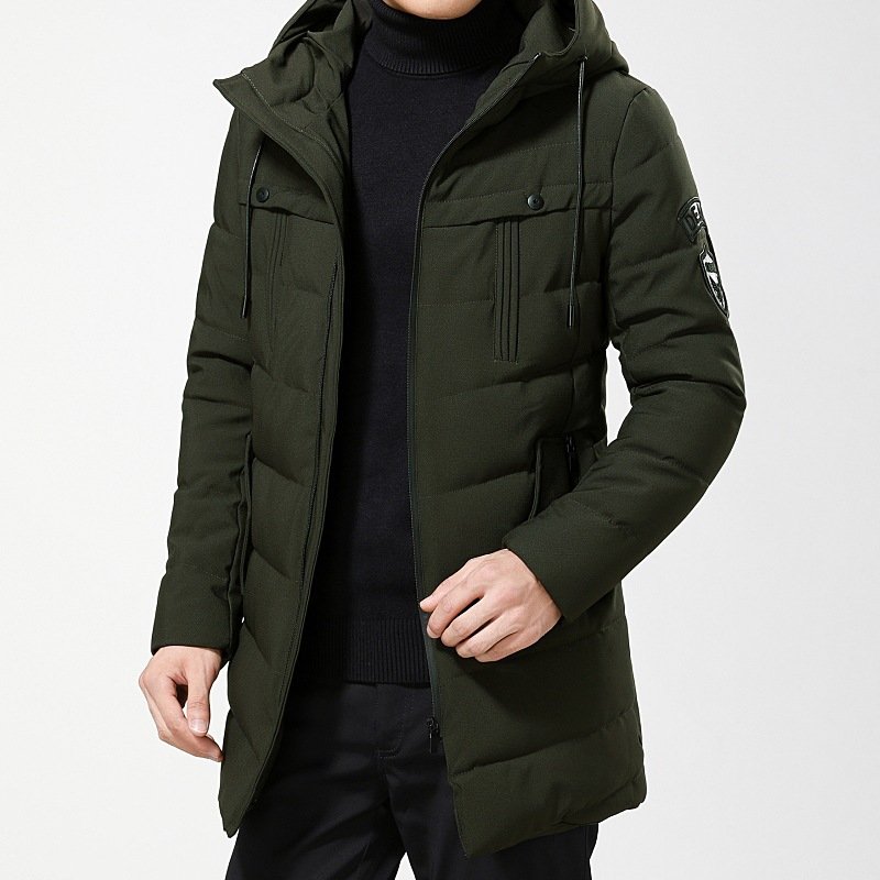 正中青年男士白鸭绒秋冬加厚外套男装连帽羽绒服男款起