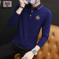 公牛乐途2021纯棉春季新款长袖T恤男翻领青年帅气潮流体恤修身男装纯色POLO衫