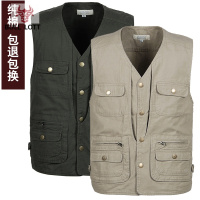 公牛乐途2021春秋男士纯棉多口袋休闲马甲中老年人钓鱼马夹爸爸装坎肩工作背心