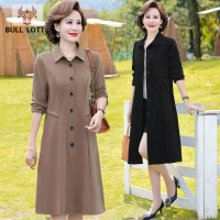 公牛乐途2021妈妈秋装外套新款中年女装春秋长款风衣40岁50妇女薄款上衣服