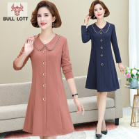 公牛乐途2021妈妈秋装连衣裙40岁气质中年女装春秋长袖裙子妇女新款显瘦薄上衣