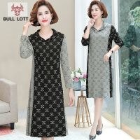 公牛乐途2021妈妈秋装连衣裙新款中年女装春秋薄款休闲裙子长袖连帽长款裙