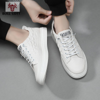 公牛乐途2021头层牛皮小白鞋男真皮秋季透气鳄鱼纹休闲抖音快手同款白色板鞋潮