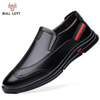 公牛乐途2021皮鞋男秋季一脚蹬年新款透气真皮休闲鞋黑色百搭软皮豆豆鞋CN