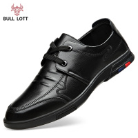 公牛乐途2021皮鞋男秋季透气休闲鞋男士新款商务英伦真皮软皮系带黑色男鞋