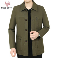 公牛乐途2021春秋新款茄克男士中年爸爸装休闲外套中老年人爷爷翻领纯棉夹克衫