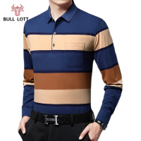 公牛乐途2021秋季长袖T恤中年男士宽松大码纯棉体恤衫春秋新款老年人爸爸男装