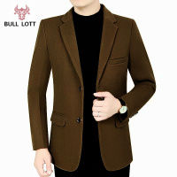 公牛乐途2021中年厚款西装免烫休闲修身便服单西两粒扣毛呢西服秋冬季男装
