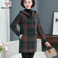 公牛乐途2021妈妈秋装新款外套40-50岁中长款气质连帽开衫中年人女装羊绒大衣