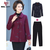 公牛乐途2021中老年女装秋季外套短款大码中年人妈妈春秋装减龄毛呢上衣服