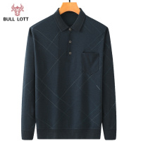 公牛乐途2021新款爸爸秋装长袖T恤男士翻领中年薄款春秋中老年polo衫男装