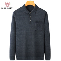 公牛乐途2021爸爸中年男士长袖T恤翻领中老年人男装polo衫薄款春秋装爷爷上衣