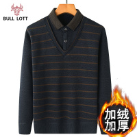 公牛乐途2021爸爸加绒加厚毛衣中年男士假两件套中老年男装秋冬上衣针织打底衫