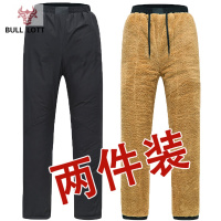 公牛乐途2021爸爸加绒运动裤男宽松加厚中老年男士羊羔绒外穿裤中年休闲长裤子