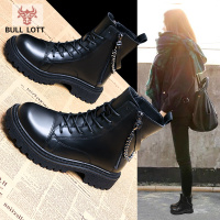 公牛乐途真皮马丁靴女鞋2021年新款女靴子黑色秋季英伦风秋款短靴春秋单靴