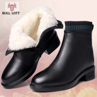 公牛乐途2021冬季女靴加绒加厚羊毛马丁靴女真皮短靴保暖棉靴中年妈妈棉鞋防滑