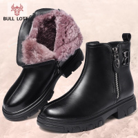 公牛乐途2021真皮马丁靴女英伦风新款百搭羊毛棉靴短靴妈妈棉鞋女冬加绒雪地靴