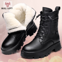公牛乐途2021羊毛马丁靴女冬季加绒新款英伦风厚底真皮中筒短靴加厚棉靴雪地靴