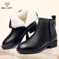 公牛乐途2021马丁靴女短靴棉鞋女冬加绒妈妈鞋外穿棉靴羊毛靴子加厚保暖真皮靴