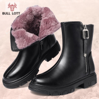 公牛乐途2021马丁靴女英伦风新款皮毛一体羊毛雪地靴真皮妈妈棉鞋女冬加绒棉靴