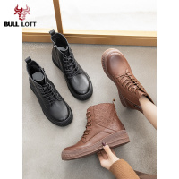 公牛乐途2021单靴真皮妈妈鞋新款女短靴中老年秋冬大码短筒棉鞋舒适平底女靴子