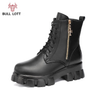 公牛乐途英伦风厚底马丁靴女春秋单靴2021年秋冬新款松糕百搭增高短筒短靴