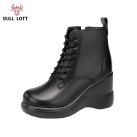 公牛乐途高跟坡跟棉鞋冬季加绒马丁靴女2021新款松糕厚底大码春秋单靴短靴