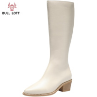 公牛乐途长靴女2021春秋新款长筒尖头西部牛仔靴骑士中筒高跟靴子小众设计