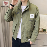 公牛乐途2021秋季外套男韩版休闲工装夹克男士网红百搭衣服军绿色上衣潮牌ins