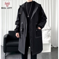公牛乐途风衣男中长款外套2021秋季韩版潮流帅气潮牌ins宽松休闲春秋大衣