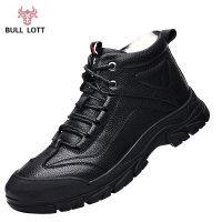 公牛乐途2021冬季男士棉鞋真皮羊毛休闲棉皮鞋加绒皮毛一体高帮保暖防滑男鞋子