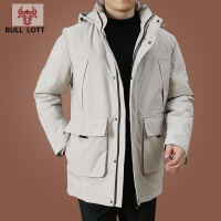 公牛乐途2021新款工装羽绒服男中长款男士防寒服男装冬季加绒加厚保暖外套