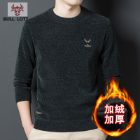公牛乐途2021秋冬季圆领男士雪尼尔毛衣加厚加绒打底针织衫中年爸爸装保暖上衣定做款
