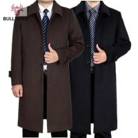 公牛乐途2021冬季中老年羊毛呢子大衣爸爸装男中长款过膝加厚保暖羊绒风衣外套