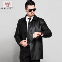 公牛乐途2021秋冬海宁真皮皮衣男翻领中老年皮夹克中长款风衣加绒爸爸装外套定做款