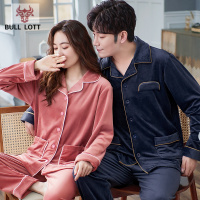 公牛乐途2021秋冬款情侣珊瑚绒睡衣女士春秋大码海岛绒套装男冬季法兰绒家居服