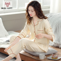 公牛乐途2021年新款睡衣女士春秋款纯棉长袖大码全棉春秋季薄款家居服套装