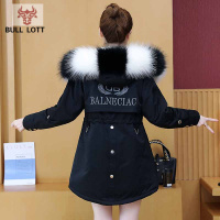 公牛乐途棉服2021年新款女风衣派克服棉袄加绒加厚棉衣外套中长款棉袄修身