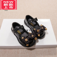 可莉允女童小皮鞋2022新款中大童黑色软底豆豆鞋春秋儿童舞蹈演出公主鞋运动休闲鞋