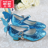 可莉允新款艾莎女童皮鞋亮片高跟公主鞋 6儿童带翅膀水晶鞋小朋友表演鞋运动休闲鞋