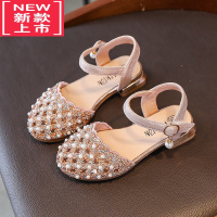 可莉允童鞋女孩半凉鞋洋气包头软底2022新款女童公主凉鞋珍珠水晶小皮鞋运动休闲鞋