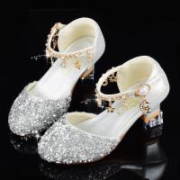 可莉允女童高跟鞋公主钢琴礼服皮鞋儿童舞台表演鞋中大童模特走秀水晶鞋运动休闲鞋