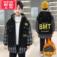 可莉允男童棉服冬季加绒保暖外套新品儿童冬装中长款帅气加厚派克服棉衣