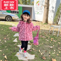 可莉允韩版童装2022女童冬装加绒加棉粉红豹纹毛毛衣儿童宝宝外套棉服
