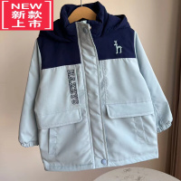 可莉允2022哈吉斯秋冬男女童新款连帽拉链儿童拼色风衣保暖防风棉服外套