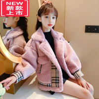 可莉允女童冬装外套加绒加厚新款洋气仿羊羔绒毛毛衣小香风中大童棉袄潮棉服
