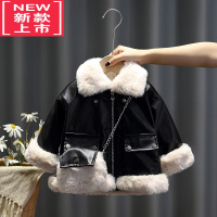 可莉允女童加绒皮衣外套2022秋冬季新款小女孩韩版洋气上衣宝宝时髦冬装棉服