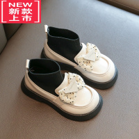 可莉允女童靴子2022秋新款袜子靴儿童皮鞋软底中大童毛线口软底公主单靴